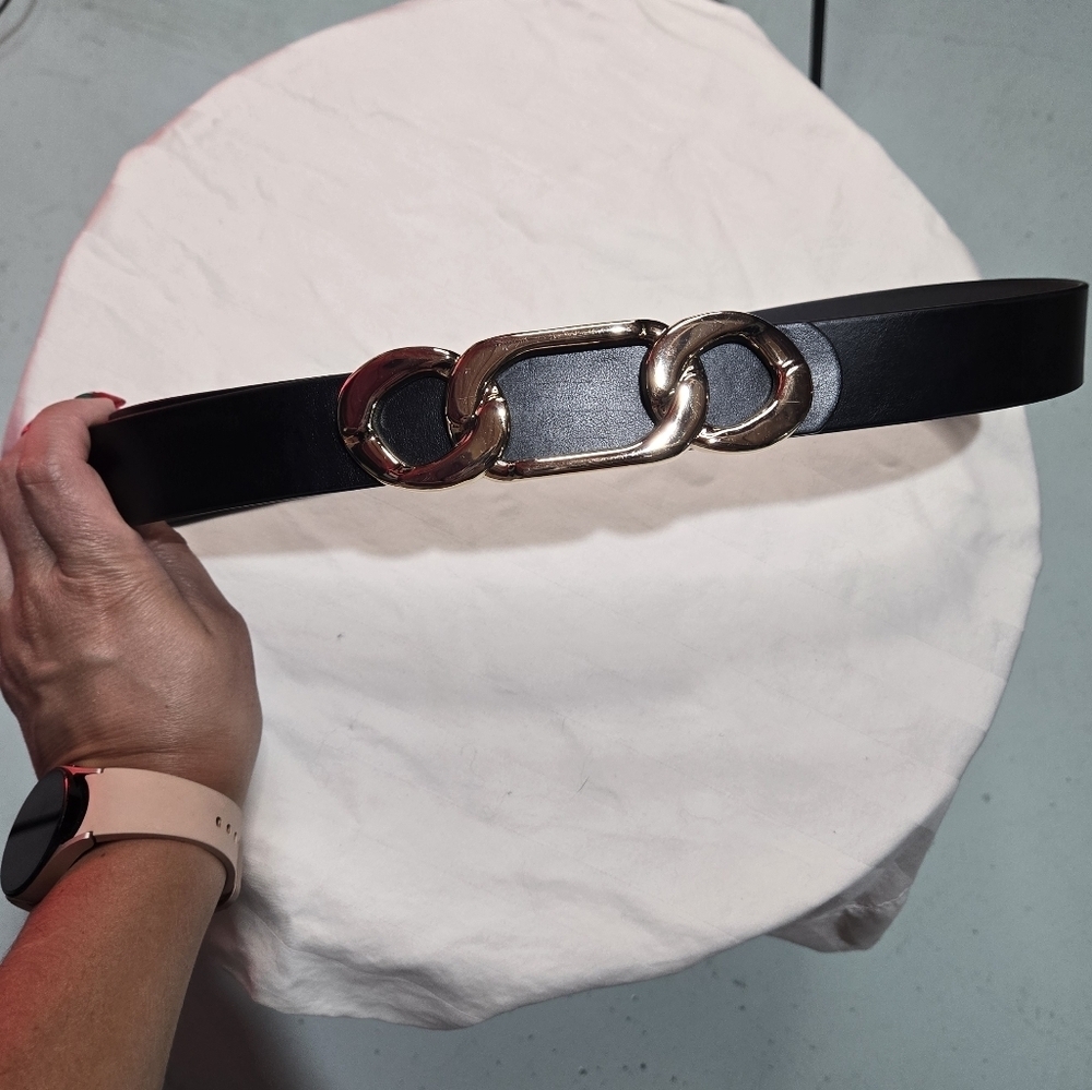 Express Black Belt with Gold Detail